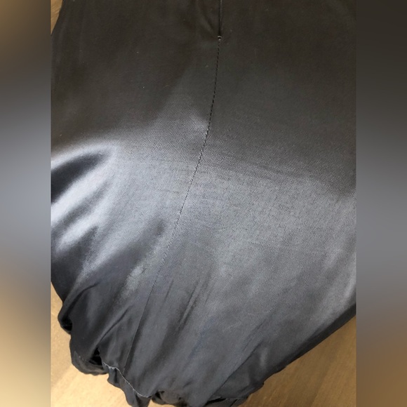 Black satin formal maxi dress with gold buttons and tiered bottom. - Picture 7 of 7